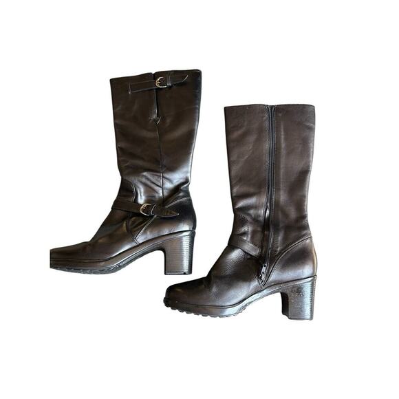 Dansko Nevada Tall Leather Boots Women EUR 40 Side Zip Black Heel Adjustable Top - Picture 1 of 6